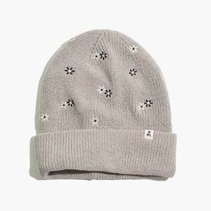 Madewell Daisy Embroidered Cotton Cuffed Beanie